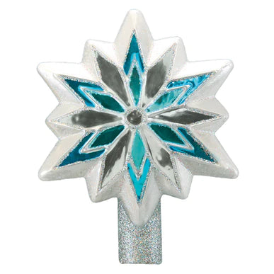 7" 12 Point Non Lit Silver And Blue Snowflake Tree Topper