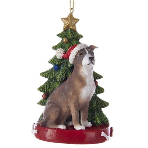 Dog & Tree Ornament: Pitbull