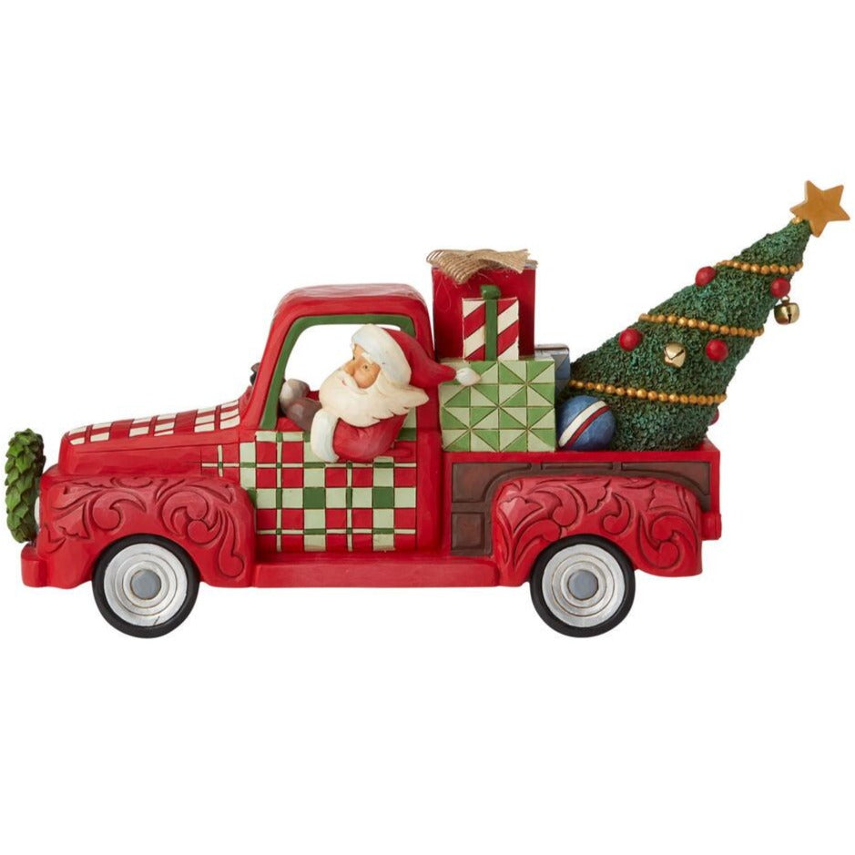 Santa In Truck Figurine