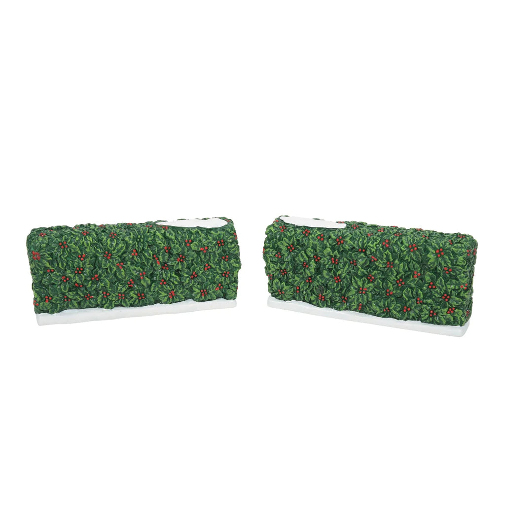 Village Accessory: Holiday Holly Hedges, Set Of 2