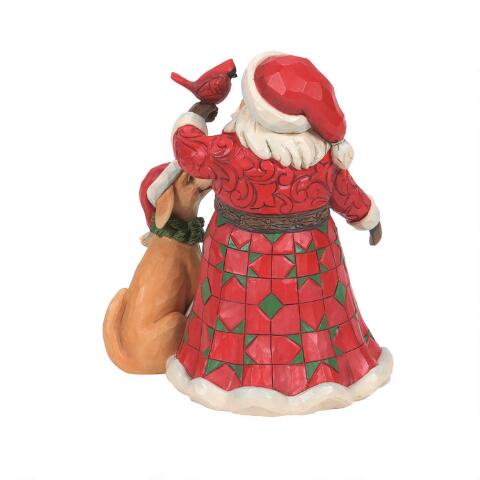 Santa With Cardinal And Dog Figurine