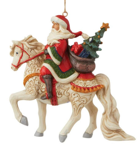 Santa On White Horse Ornament