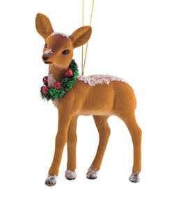 Retro Flocked Deer Ornament
