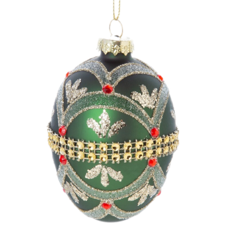 Green And Gold Beaded Egg Ornament