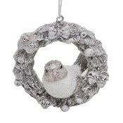 Silver Bird In Wreath Ornament