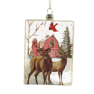 Deer With Barn Ornament