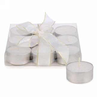 Set Of 9 Tealight Candles: White Glitter