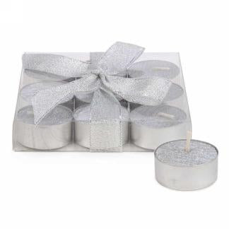 Set Of 9 Tealight Candles: Silver Glitter