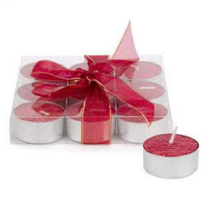 Set Of 9 Tealight Candles: Red Glitter