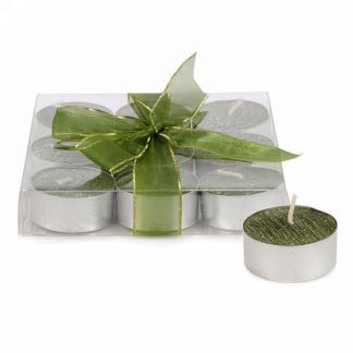 Set Of 9 Tealight Candles: Chartreuse Glitter