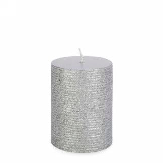 3" X 4" Glitter Pillar Candle: Silver