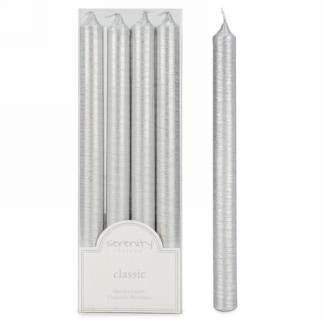 Set Of 4 Taper Candles: Silver