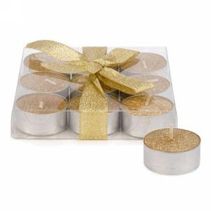 Set Of 9 Tealight Candles: Gold Glitter