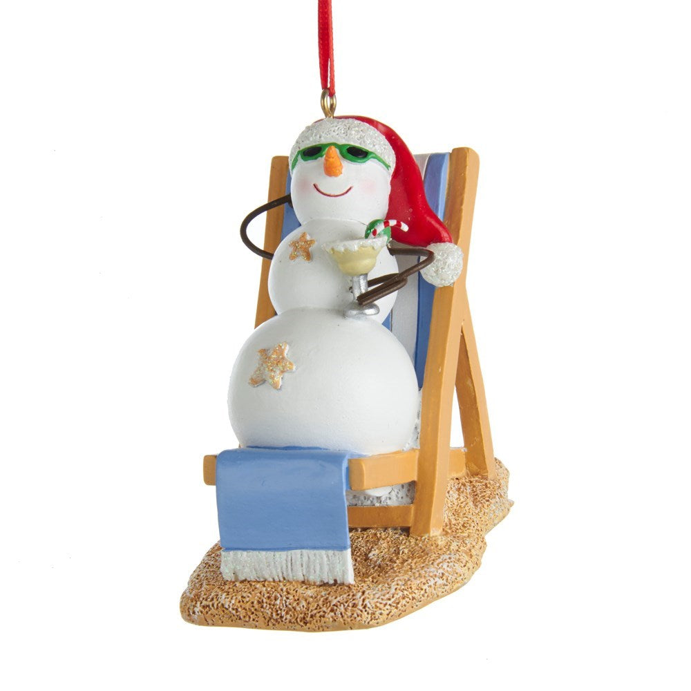 Snowman On Beach Chair Ornament