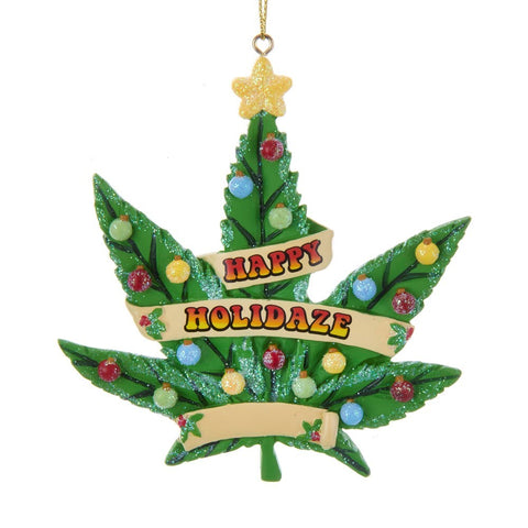 Cannabis Leaf Happy Hollidaze Ornament