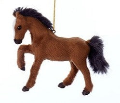 Dark Brown Furry Horse Ornament