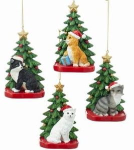 Assorted Cat With Tree Ornament, INDIVIDUALY SOLD