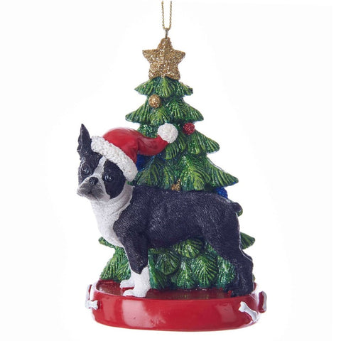 Dog & Tree Ornament: Boston Terrier