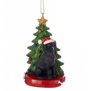 Dog & Tree Ornament: Black Labrador Retriever