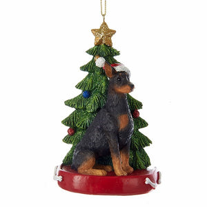 Dog & Tree Ornament: Doberman Pinscher