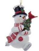 Snowman With Cardinal On Tree Ornament