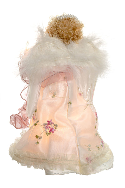 10" Lit Angel In Cream And Rose Dress Tree Topper