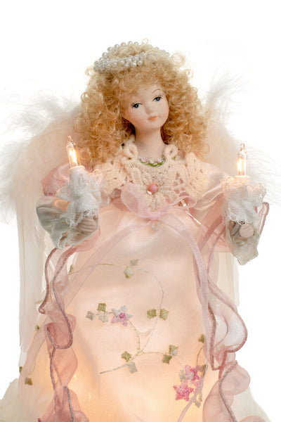 10" Lit Angel In Cream And Rose Dress Tree Topper
