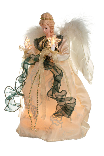 12" Lit Angel In Gold And Green Dress Tree Topper