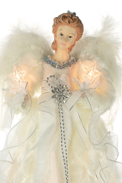 14" Lit Angel In White Dress Tree Topper