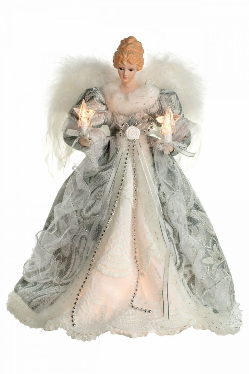 14" Lit Angel In Silver Dress Tree Topper