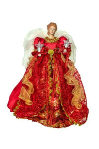 14" Lit Angel In Red And Gold Dress Tree Topper
