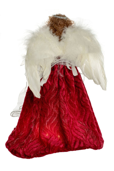 14" Lit Angel In Burgundy And Gold Dress Tree Topper