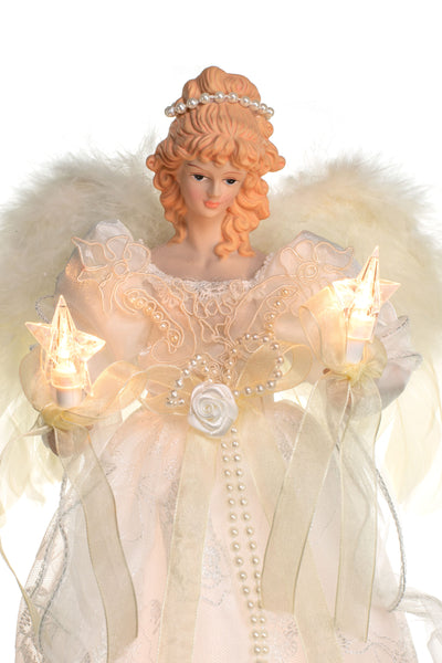 14" Lit Angel In Silver And White Dress Tree Topper