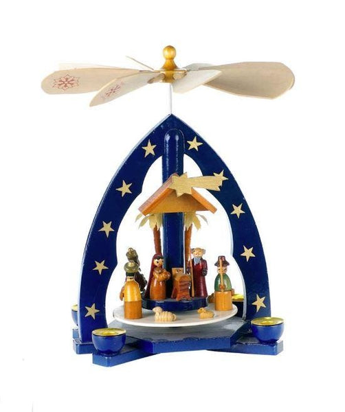 11" Blue Nativity Wooden Pyramid