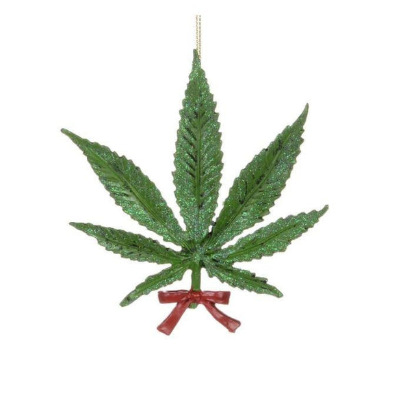 Cannabis Leaf With Bow Ornament