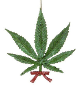 Cannabis Leaf With Bow Ornament