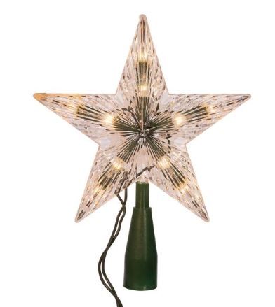 7" 5 Point Lit Clear Star Tree Topper