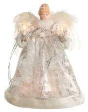12" Lit Angel In Silver And White Dress Tree Topper
