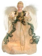 12" Lit Angel In Gold And Green Dress Tree Topper