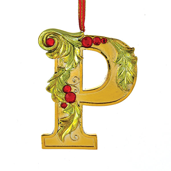 Assorted Monogrammed Holly Adorned Ornament, INDIVIDUALLY SOLD