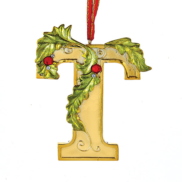 Assorted Monogrammed Holly Adorned Ornament, INDIVIDUALLY SOLD