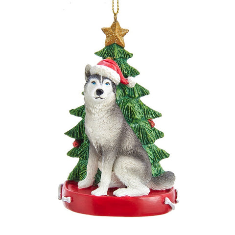 Dog & Tree Ornament: Siberian Husky