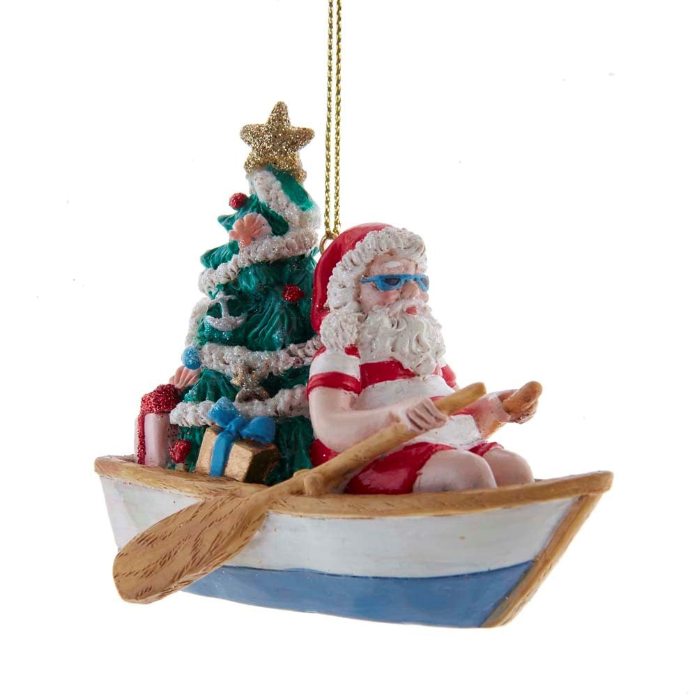 Coastal Santa In Row Boat Ornament