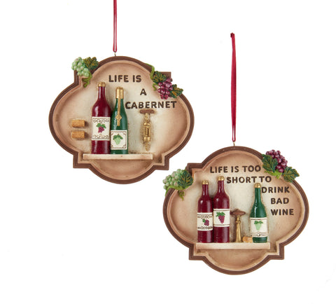 Assorted Wine Board Saying Ornament, INDIVIDUALLY SOLD