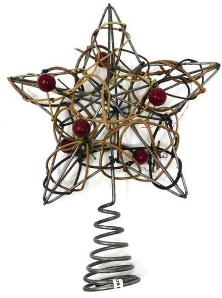 8" 5 Point Assorted Lit Rattan And Twine Star Tree Topper, INDIVIDUALLY SOLD