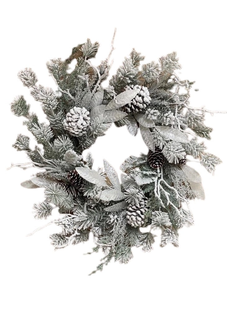 24" Snowdrift Split Pine With Pinecones Wreath