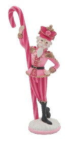 Pink Nutcracker With Candy Cane Figurine