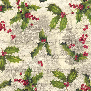Holly & Music Luncheon Napkin