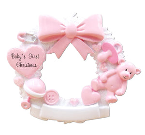 Baby's First Christmas Girl Wreath Ornament