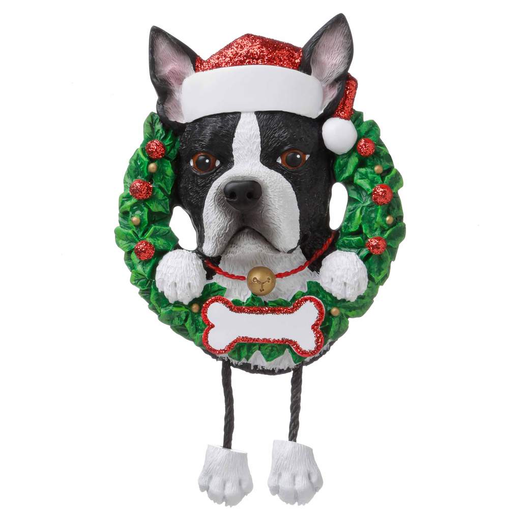 Dog In Wreath:  Boston Terrier